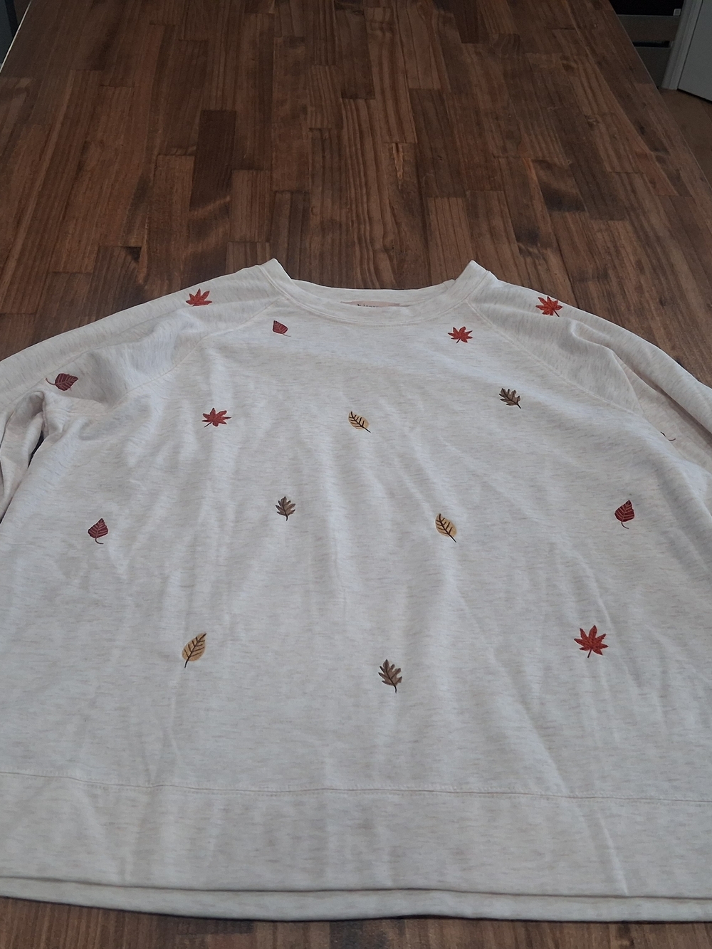 Philosophy Cream Crewneck Sweater with Multicolor Leaf Embroidery, Size 1X